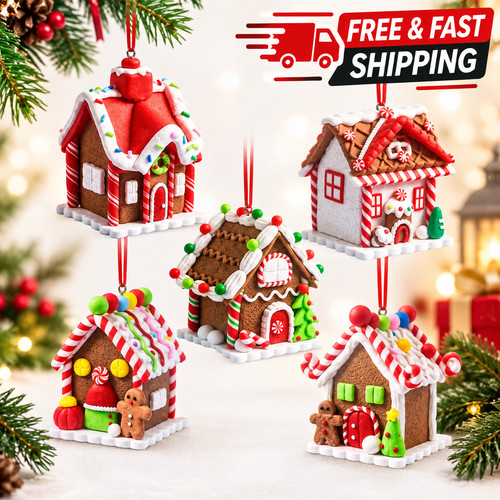 Gingerbread house ornaments - house,