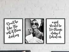 Audrey Hepburn lipstick prints girly quotes wall art beauty vanity room décor