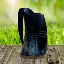 Drinking Horn Mugs, Medieval style made handcrafted large horn beer mug