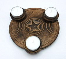 Wooden Triple Moon Votive