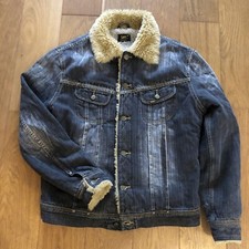 Rare Lee Furry Rider Denim Sherpa Jacket, RIDERS KANSAS graphic, L, Excellent