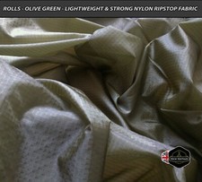 ROLLS - 40gsm*- OLIVE GREEN NYLON RIPSTOP LIGHTWEIGHT MILITARY PARACHUTE FABRIC