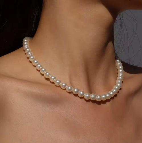 Elegant pearl choker necklace - pearl,