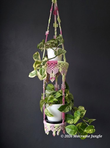 Double macrame plant hanger - double,