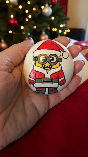Hand painted pebble minion - painted,