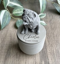 Personalised English Bulldog Urn / Handmade Concrete Pet Ashes Memorial