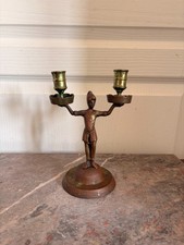 Antique Candle Holder Bronze Copper Gilded Soldier