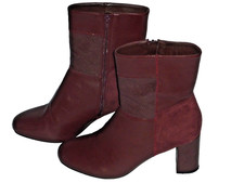 TU Womens  Boots Size  7   Burgundy Heeled Ankle Boots Patch Shoes  Side Zip