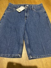 ladies clothes size 12 H&M Blue Denim Straight Leg Long Shorts New With Label