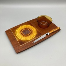 Wyncraft Teak and Tile Cheese Board with Knife and Pickle Pot MCM Vintage Retro