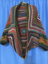 Handmade Crochet Granny Square Cocoon Cardigan Multicolour Boho Style Size M/L