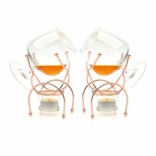Set of 2 Brandy Drinking Cognac Snifter Warmer Glass & Copper Stand Gift Boxed