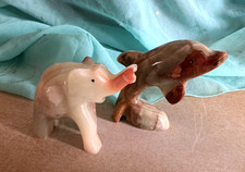 Vintage Onyx Marble Multicoloured Elephant/dolphin Statue Figurines Hand Carved