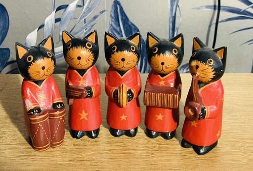 Vintage bali wooden cat - vintage,