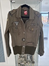 Miss Sixty Military Green Bomber Jacket With Ribbed Waist & Patches