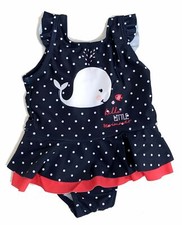 BABY GIRLS SKIRTED NAVY BLUE SWIMSUIT POLKA DOT WHALE  3-6 MONTHS