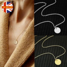 Delicate 18ct Gold Plated Round Disc Moon Pendant Hammered Style Trendy Necklace
