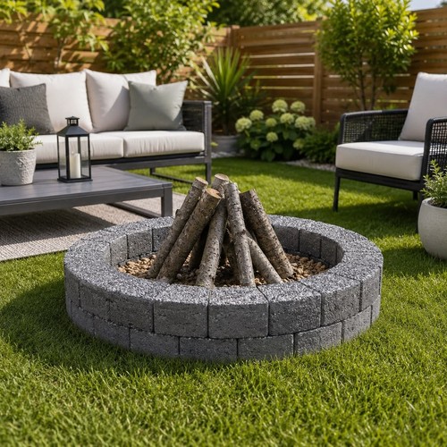 Grey round fire pit - fire,