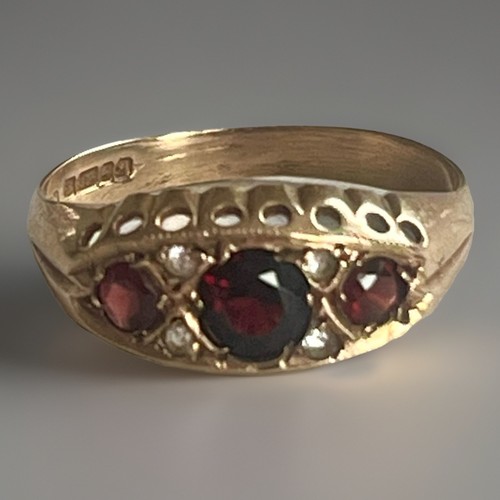 9ct gold garnet diamond gypsy - garnet,
