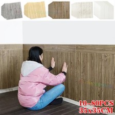 80PCS 3D Wood Effect Tile Brick Wall Sticker Self-adhesive Waterproof Foam Panel