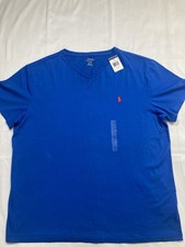 Polo Ralph Lauren T Shirt Men’s Large Blue V Neck Small Red Pony Spa Royal Bnwt