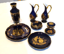 Collection of Limoges Cobalt Blue & Gold  8 Piece Bundle Vase Jug Plate Trinket