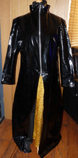 shiny black pvc long goth coat dress front zip Matrix size XL