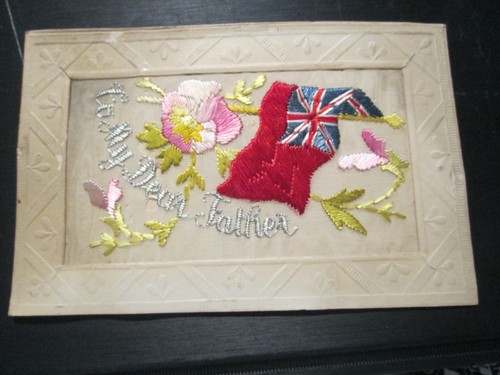 Embroidered silk postcard - embroidered, to