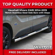 FOR VAUXHALL VIVARO 14>19 76MM SWB 3 STEP SIDE BARS STAINLESS STEEL CHROME STEPS