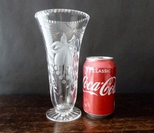 VINTAGE ROYAL BRIERLEY CRYSTAL  FUCHSIA GLASS VASE Signed Old Mark h20cm