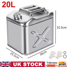 20L Jerry Can Polished Stainless Steel Fuel Petrol Diesel Oil Water Container