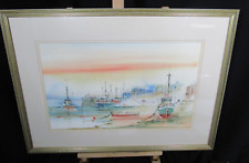 Beautiful Vintage Original John Shooter Watercolour  Boats At Low Tide
