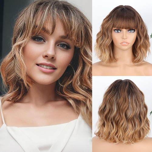 Brown wavy wigs - brown, with
