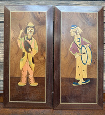 Pair of Wooden Marquetry Clown