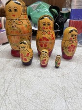 Authentic Russian Nesting Dolls  USSR 6.5” 6 Dolls Vintage Handpainted 1970s