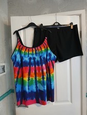 Ladies Size 24-26 Multicoloured Long Tankini With Black Short Bottoms,new
