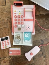Kids Wooden Pink Play Pretend Shopping Till With Card Reader Card Money Scanner