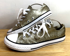 Converse All Star Trainers UK 4 Golden Gel Glitter Low Top Lace Up Flat Shoes
