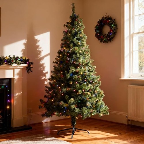 8ft pre lit green hinged - pre-lit,