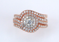 $6,550 Tolkowsky 14K Rose Gold GSI Round Diamond Halo Engagment Ring Bridal Set