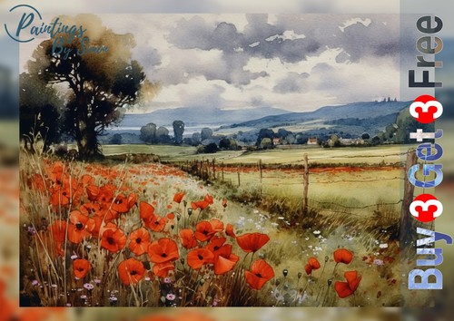 Red poppy field landscape - field,