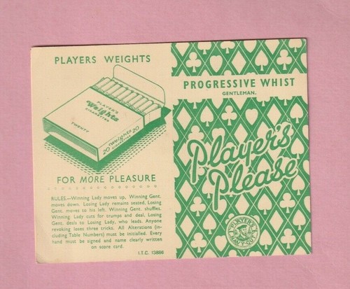 Score card for whist playing - card,