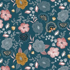 Peony Garden Teal  PVC Vinyl