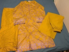 Junaid Jamshed J. Three Piece Ladies Trousers Kameez Lawn Medium Mustard/Purple