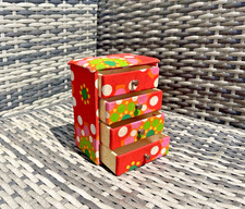 VINTAGE MINIATURE 60'S FLOWER POWER FABRIC CHEST OF DRAWERS DESK TIDY SEWING BOX