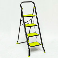 4 Step Premium Steel Step Ladder with Anti-Slip Feet, Folding Step Ladder