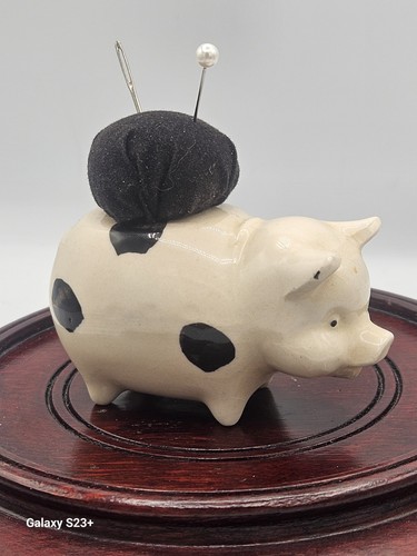 Antique tiny ceramic pig pin - pig,