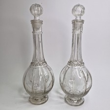Antique Victorian Pair of Hand Blown glass Balloon Carafe Bottles with stoppers