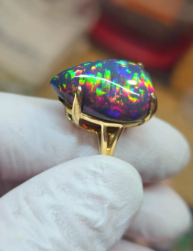 Black opal ring pear - black,