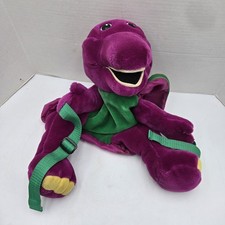 Vintage 90s Barney Backpack Book Bag Dinosaur Purple/Green Plush Stuffed Animal